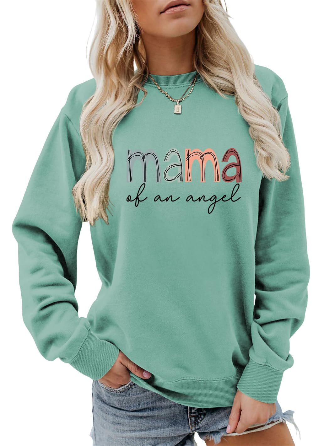 Mama of An Angel Sweatshirt, Vintage Retro Mama Graphic Mom Life Shirt Gift Womens Crewneck Mama Baby Pullover Tops