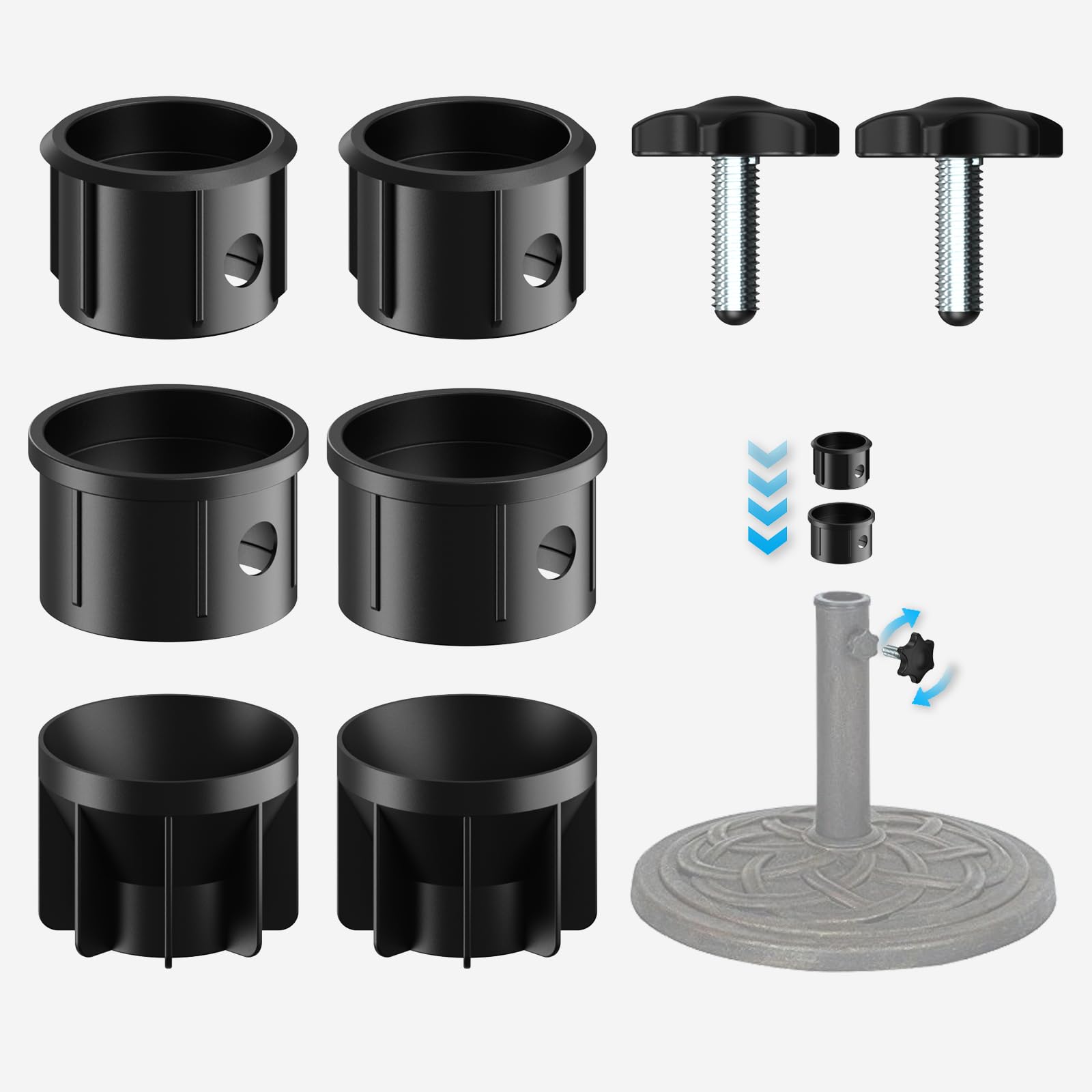 Zaquak 8 Pcs Umbrella Base Stand Replacement Parts,Patio Umbrella Base Replacement Parts Outdoor Umbrella Hole Ring Plug Cover with M8 Thread Screw Replacement Hand Knob(Black)