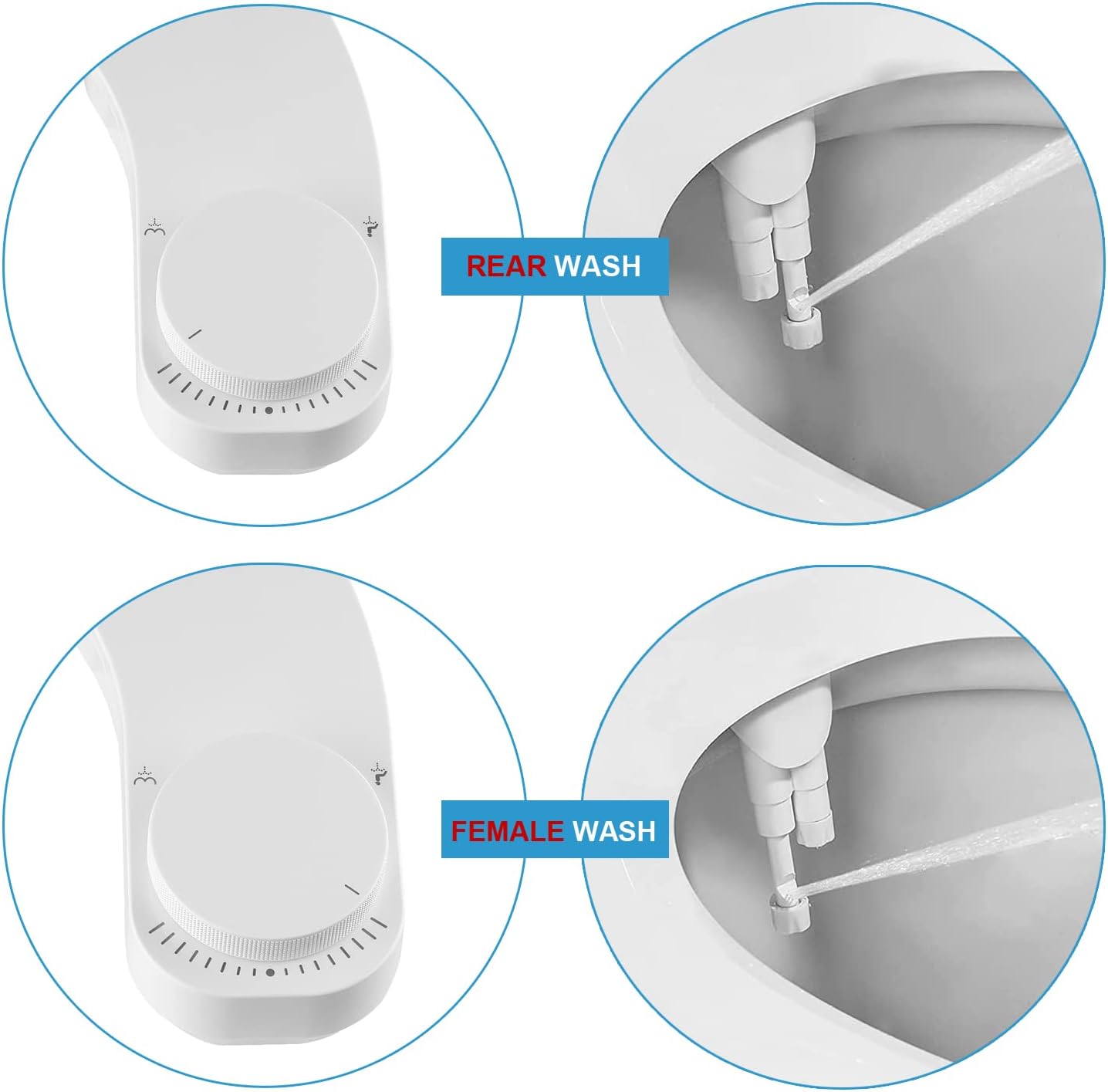 Left Handed Bidet - Ultra-Slimt Non-Electric Dual Nozzle (Frontal & Rear Wash) Adjustable Water Pressure, Water Bidet Toilet Seat Attachment,Easy to Install (White)