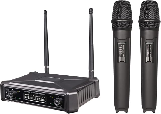 SGPRO Wireless Microphone System of 2 Handheld Mics and 1 Corded Receiver Quick Set Up for Stage, Studio, Work Place and Home Use for Singing and Talking