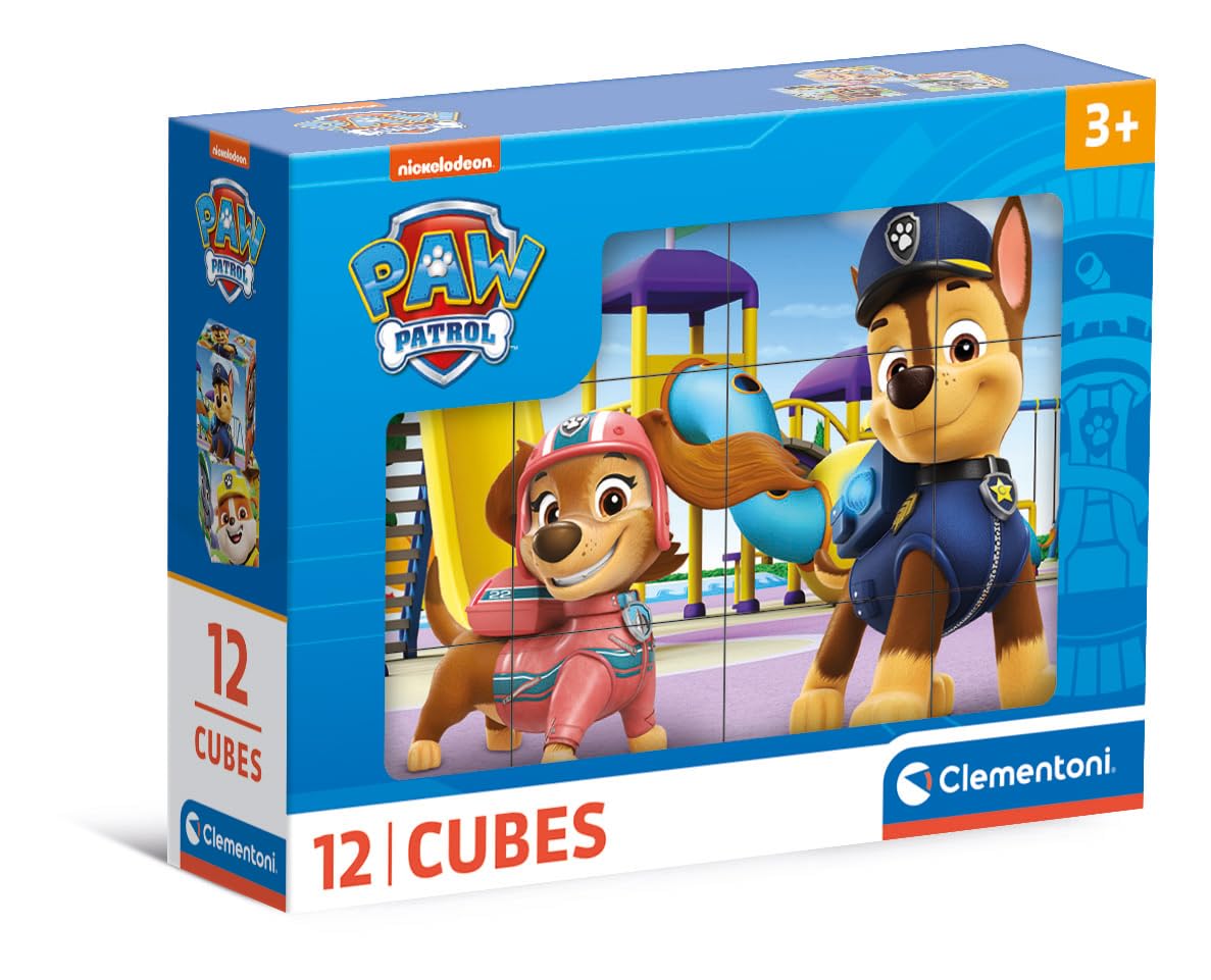 Clementoni Puzzle - Paw Patrol Un Paquete De 12 Cubos para Armar 6 Imágenes Distintas, Puzzle Infantil 3-5 Años De 12 Piezas, 41194