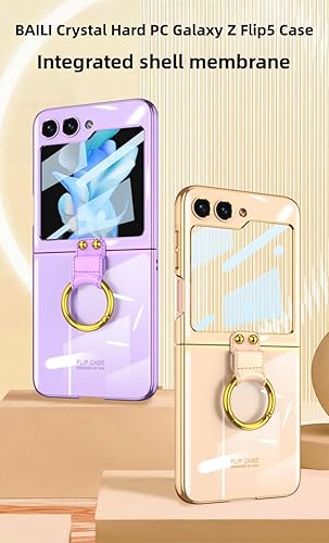 Miniatura 6 de BAILI Funda transparente para Samsung Galaxy Z Flip5 con anillo, cristal duro para Galaxy Z Flip 5 con pantalla pequeña HD a prueba de explosiones