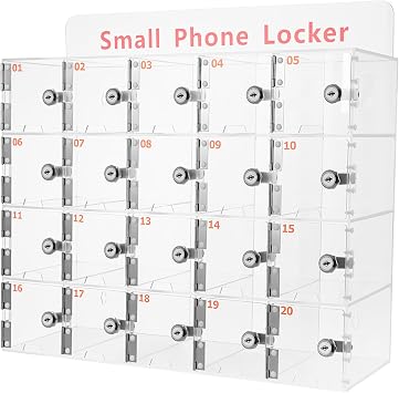 20 Slots Acrylic Cell Phone Storage Locker with Door Locks and Keys, Wall-Mounted Clear Phone Pocket Chart Storage Organizer Box Cell Phone Jail Lock Box for Employees Classroom