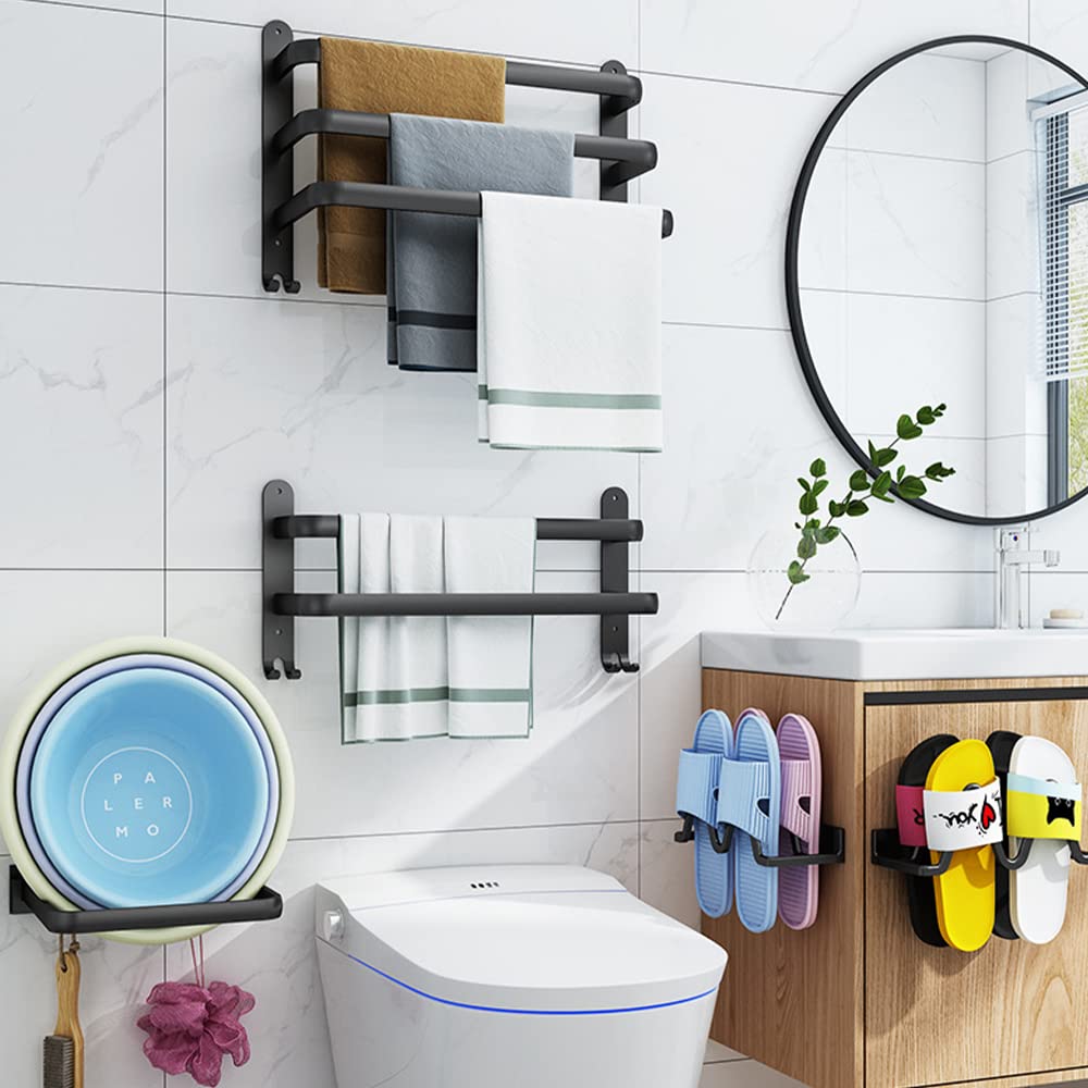 Portasciugamani Da Bagno Senza Foratura - 40 Cm, 2 Ganci, Alluminio Nero - Adesivo O A Parete - Foto 9