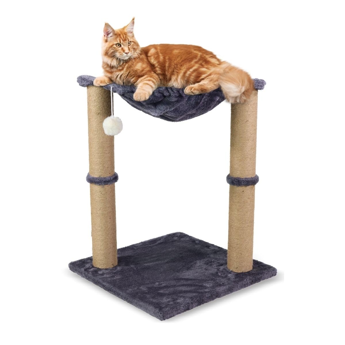 Mobiclinicยฎ Pets, Cat Tree Scratcher, Milo, 2 in 1 Design, 40x40x50 cm, Cat Scratching Toy, Soft and Plush, Cat Toy, With Ball and Hammock, Cat Condo Tree Tower, Supports 10 kg, Sisal Rope, Grey