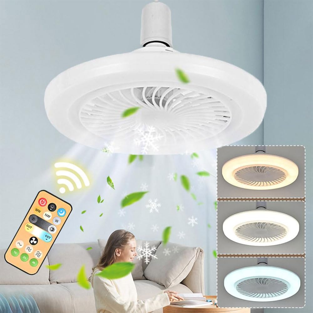HXYSXHJUO Ceiling Light With Fan, Fan with for Bedroom,3 Colors Enclosed Fans Remote Intelligent Control,Modern Low Profile Fan,Eye-Protecting Dimmable Bladeless LED F