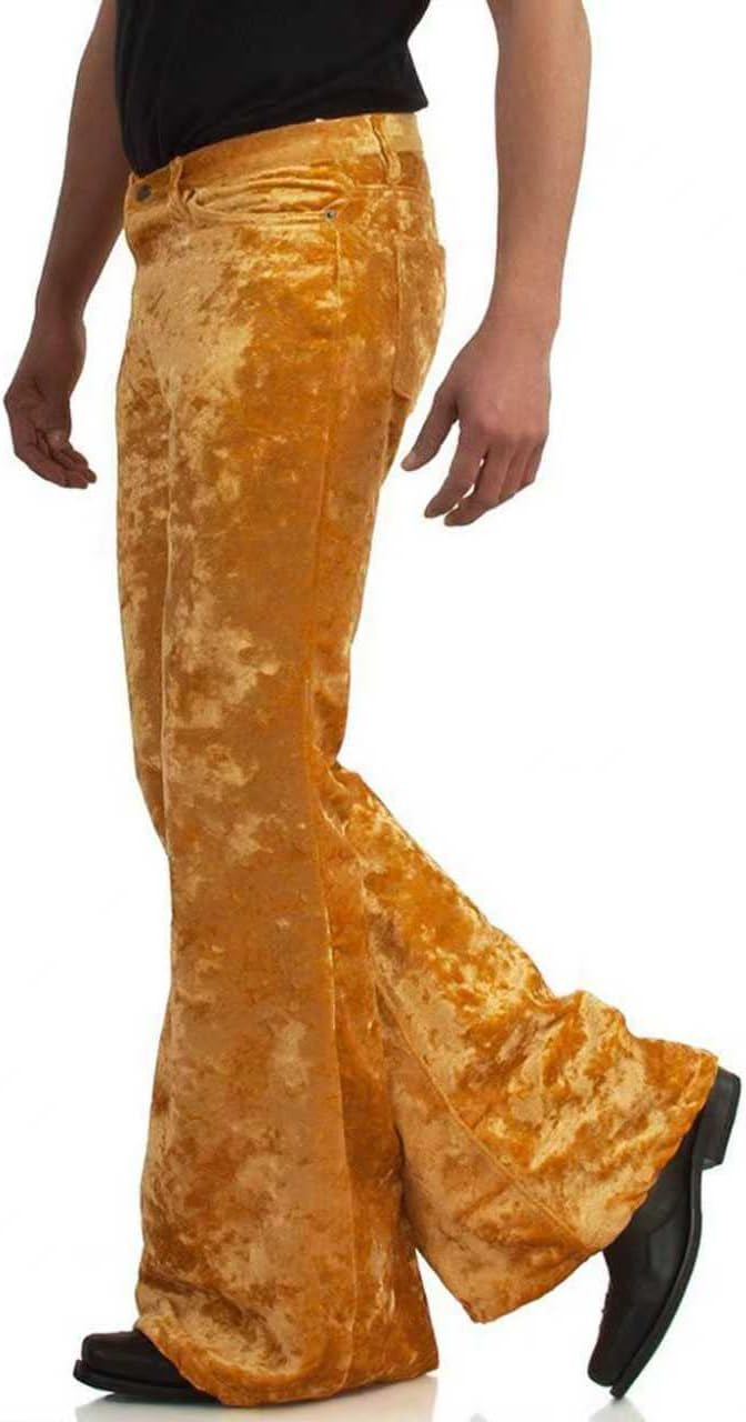 EVEDESIGN Mens Bell Bottom Velvet Pants 60s 70s Disco Outfits for Men Vintage Flared Jeans - Image 4