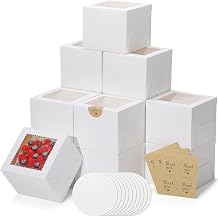 48Pack 6 inch Small Cake Boxes with Cake Board and Stickers