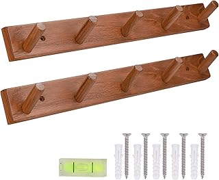 Natural Teak Wall-Mounted Coat Rack (Set of 2, 16.6