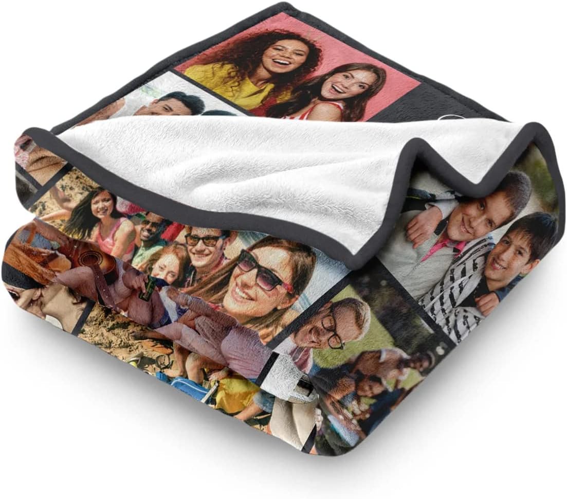 Custom Blanket with Photo Collage Personalized Picture Throw Blanket, Customized Soft Flannel Blanket with Any Photo and Text for Family, Best Friends, Lover, Keepsake Gift for Birthday Anniversary