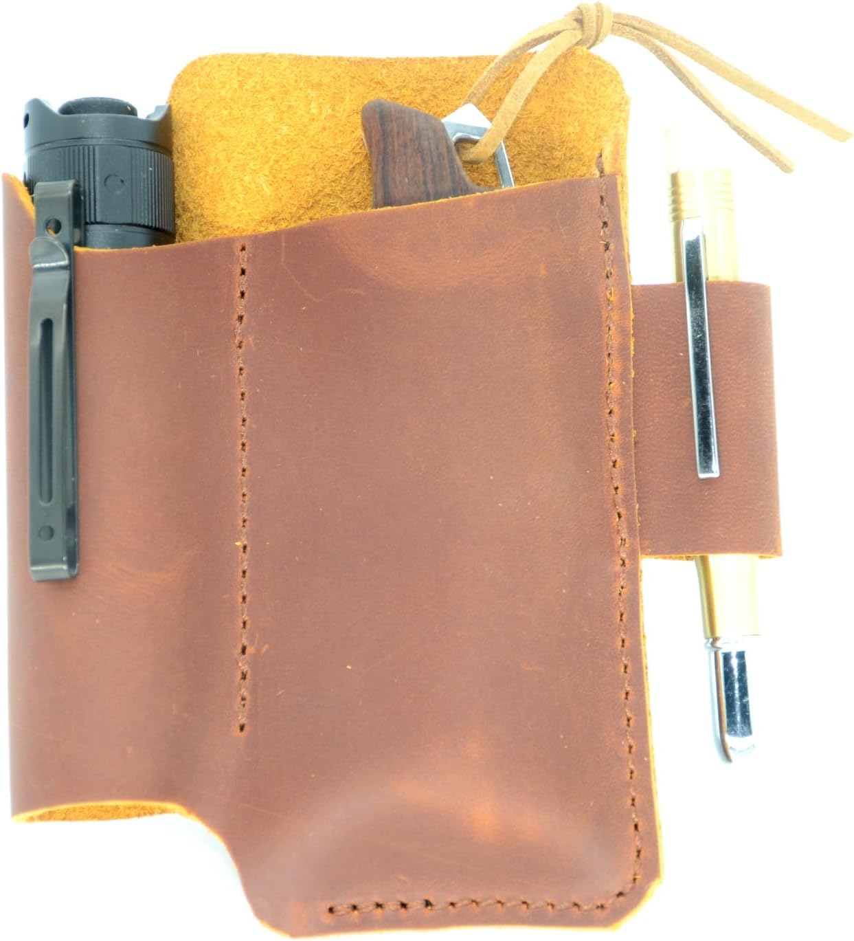 Genuine Leather Multitool Belt Sheath Organizer, Leather EDC Pouch for Men, Mini Leather Pocket, Flashlight Holder, Pen Holder, Sheath Holster Brown - Image 2