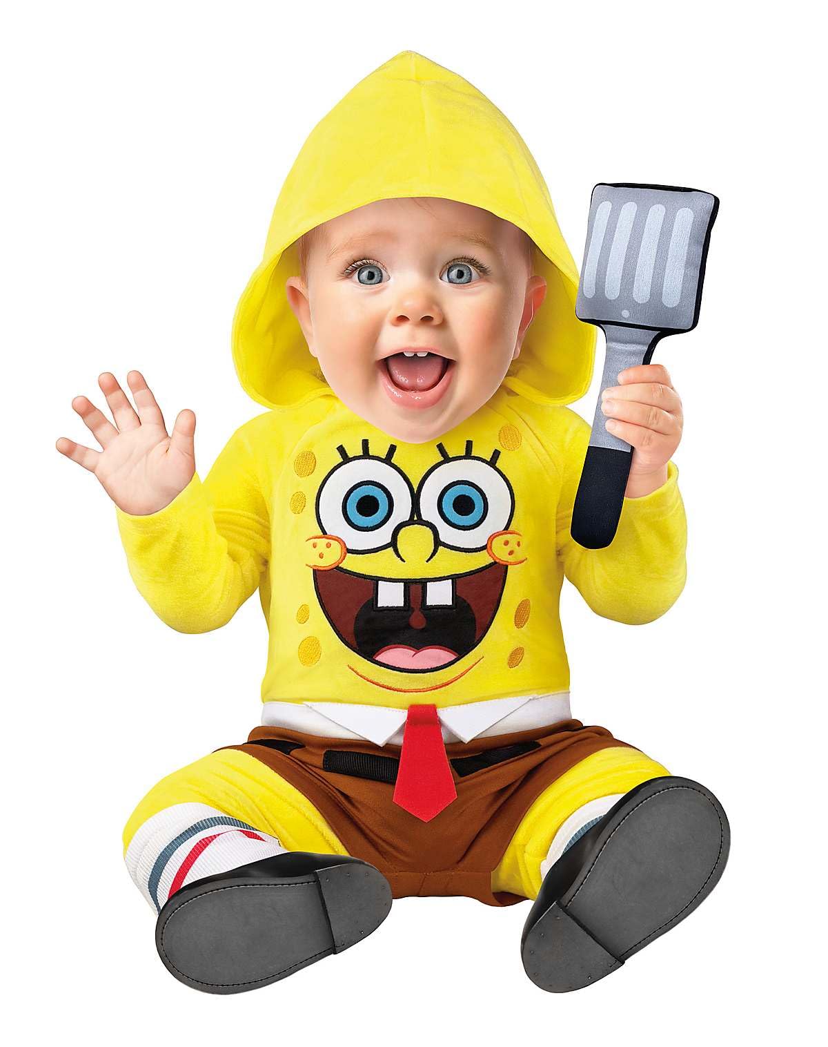 Spirit Halloween SpongeBob SquarePants Baby Jumpsuit Costume, Officially Licensed, Features an Attached Hood & Spatula Prop