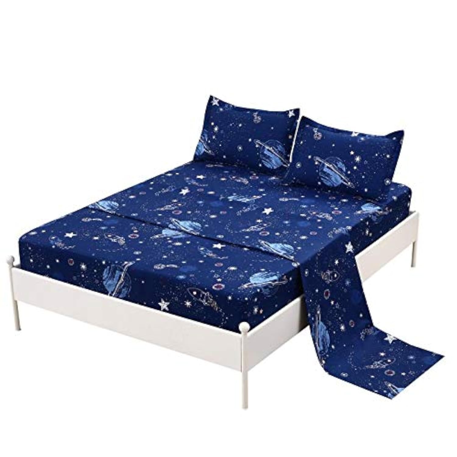 MAG 4 Pcs Bedding Set Space Sheets Galaxy Sheets Planets Stars Rockets Twin Sheet Set for Kids Teens and Space-Lovers, Super Soft Microfiber, Twin