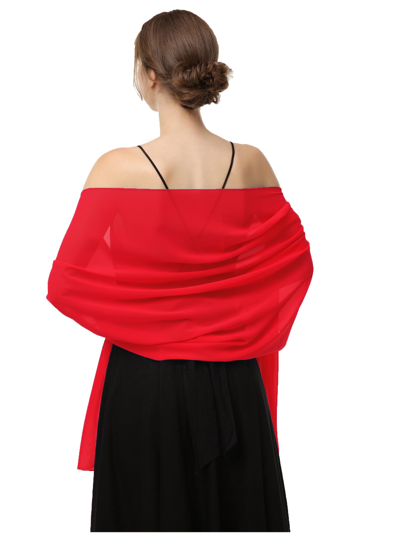 Baoqiya Chiffon Shawls Scarves Wraps for Bridal Wedding Party Evening Dress and Special Occasion Dresses, Red, Medium
