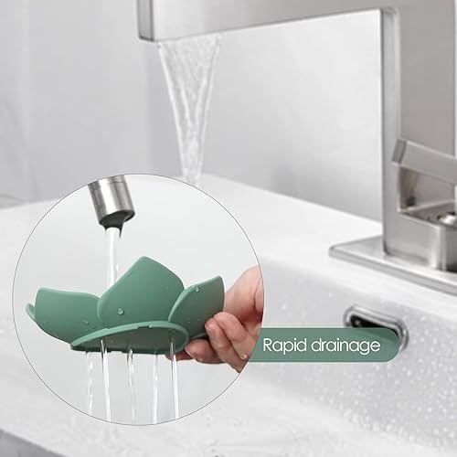 Miniatura 4 de Linkidea Paquete de 4 jaboneras con drenaje, soporte de jabón de barra de silicona para baño, bandeja de jabón en forma de flor para fregadero de