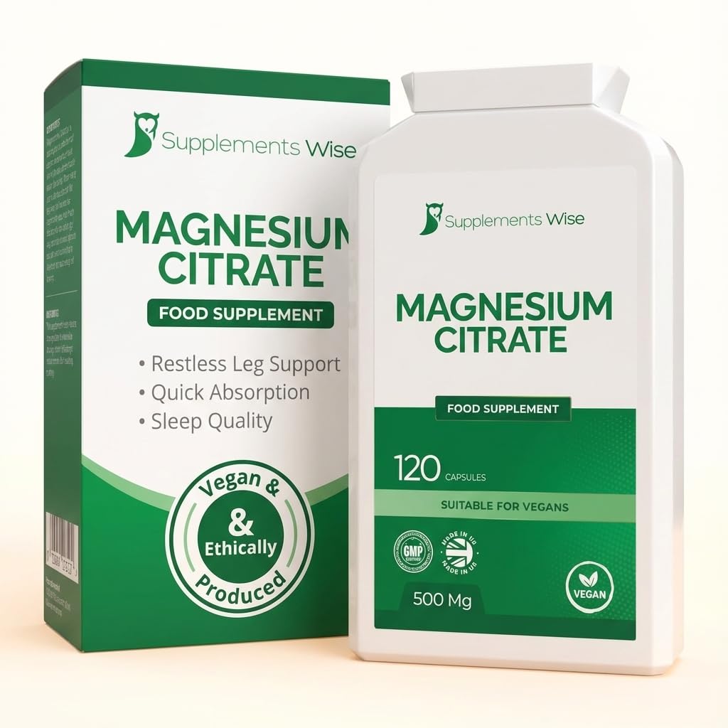 Magnesium Citrate Capsules - Restless Leg Syndrome Relief - Premium Supplement for Women or Men - One a Day Magnesium Citrate Tablets - 120 x 500mg