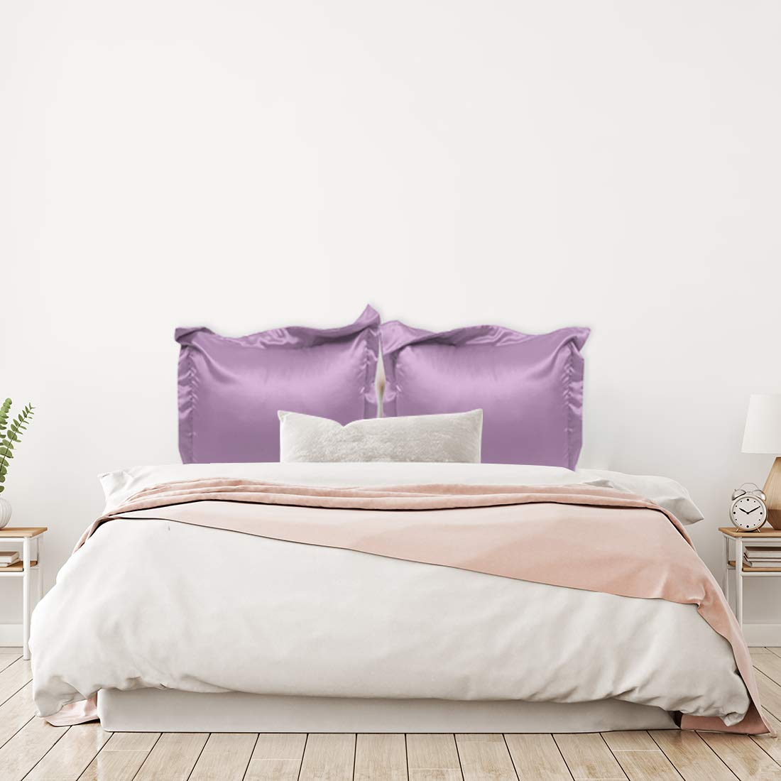 Lot De 2 Taies D'Oreiller En Satin OLWYN – 50x66 Cm – Doux Et Soyeux – Fermeture à Enveloppe – Violet