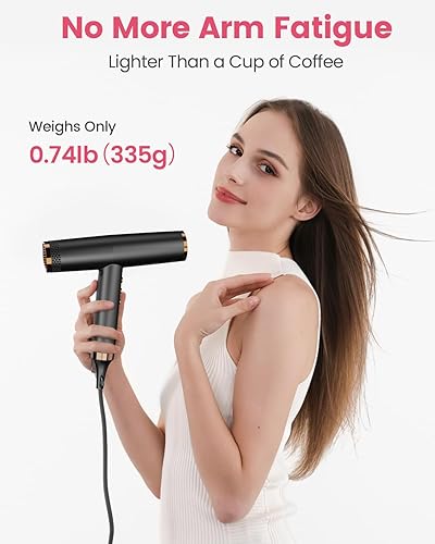 Miniatura 4 de Secador de pelo, 110,000 rpm, secador profesional de alta velocidad para secado rápido, 200 millones de secador de pelo ligero iónico con difusor