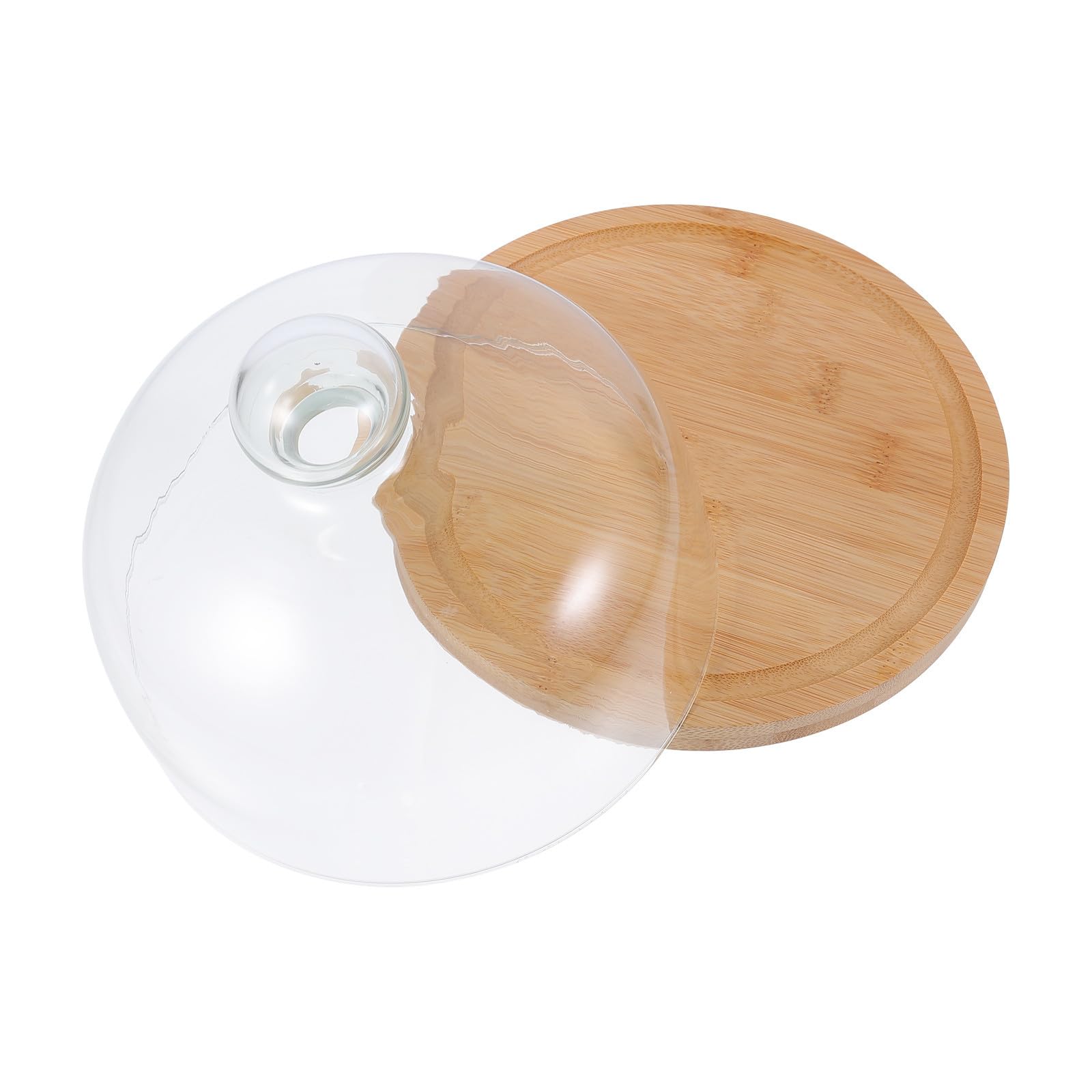 Cúpula Giratoria para Pastel con Bandeja de Madera y Vidrio Khaki, Expositor Práctico para Postres y Aperitivos con Asa Redondeada y Tapa Transparente