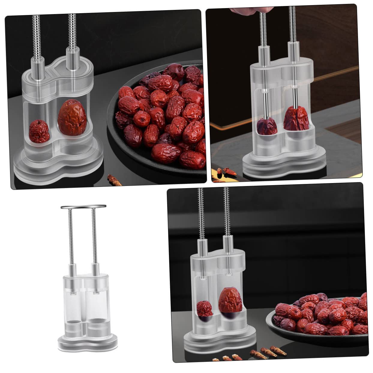 Cabilock Dual Cherry Pitter Tool Manual Pitter for Easy Date Core Removal Kitchen Ergonomic Design Compact Handheld Cherry Remover for Efficient Use