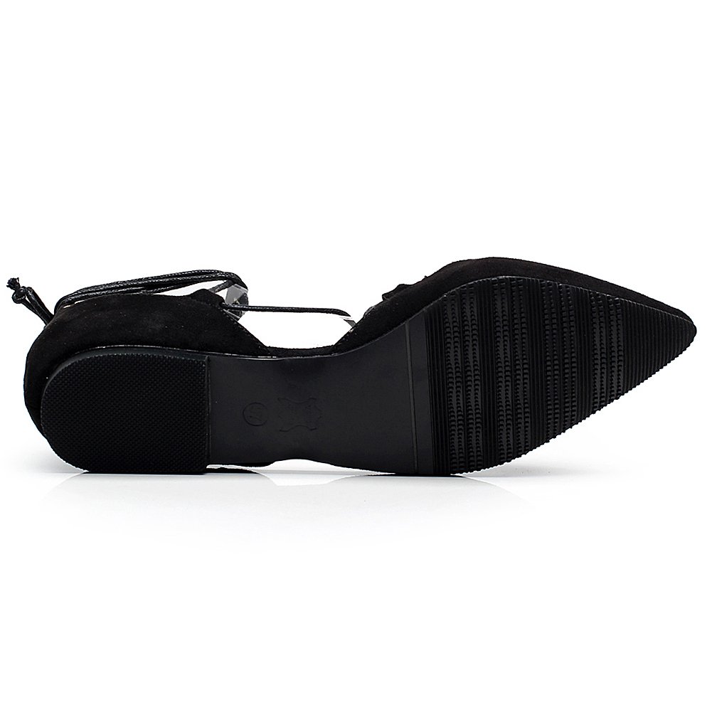 Donna Morbido Pelle Scamosciata Sintetica Piatto Appuntito Pumps Fantasia Croce con Cordoncino Ballerine