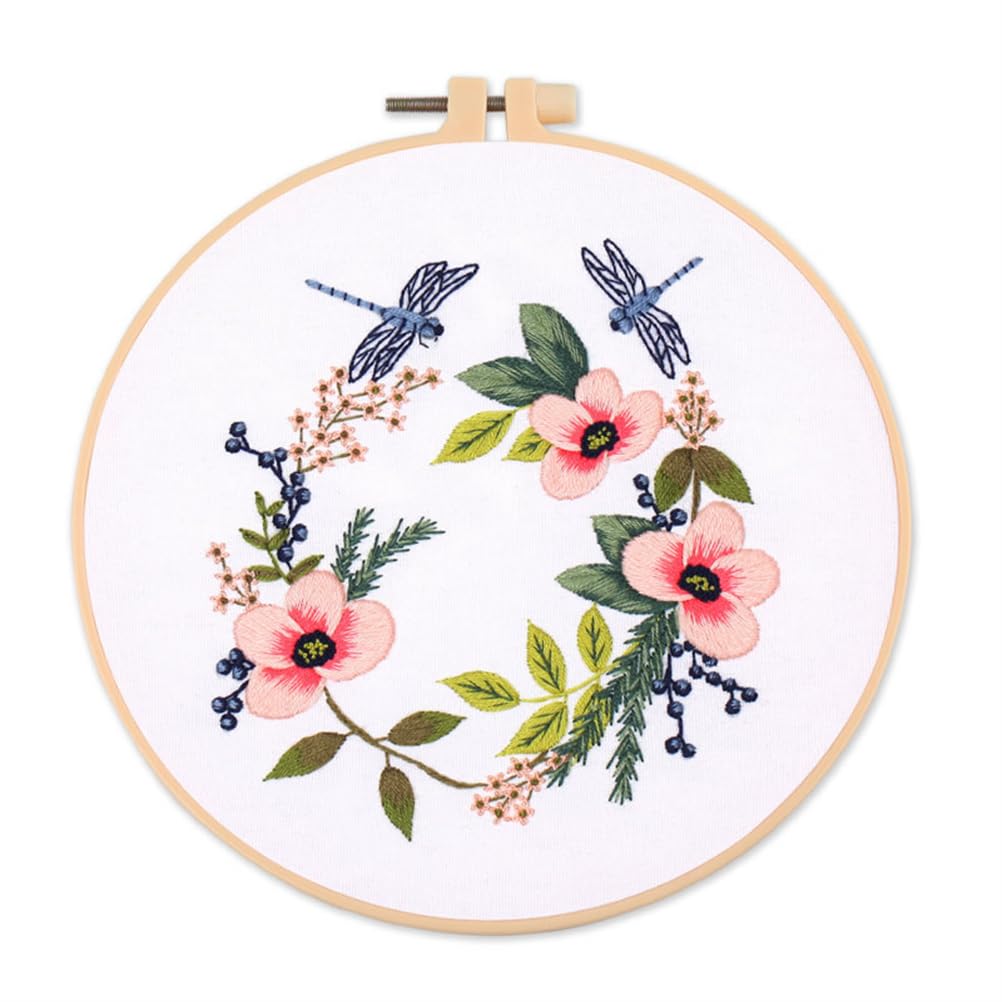 Meecaa Dragonfly Flower Embroidery Kit, Hand Embroidery Set, Beginner Adults, with Embroidery Hoop and Instructions