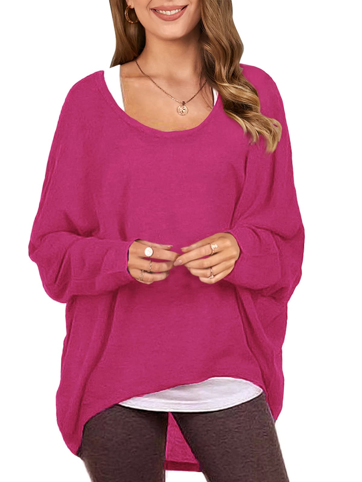 Zanzea Women's Rose Sexy Loose Solid Irregular Long Sleeve Baggy Jumper Casual Tops Blouse T-Shirt L