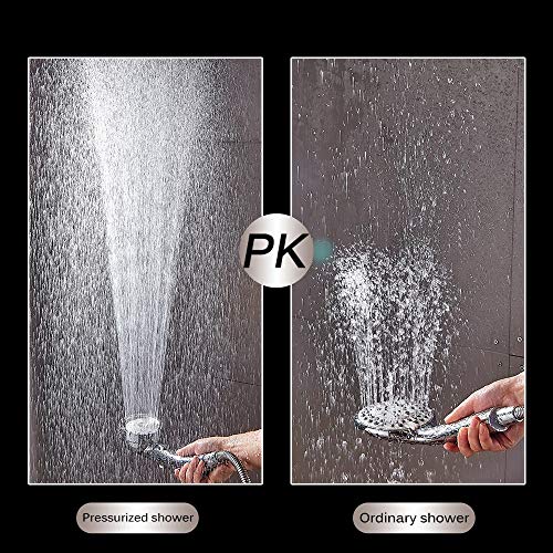Pomme de douche économie d'eau contre le manque de pression avec commande d'arrêt intégrée