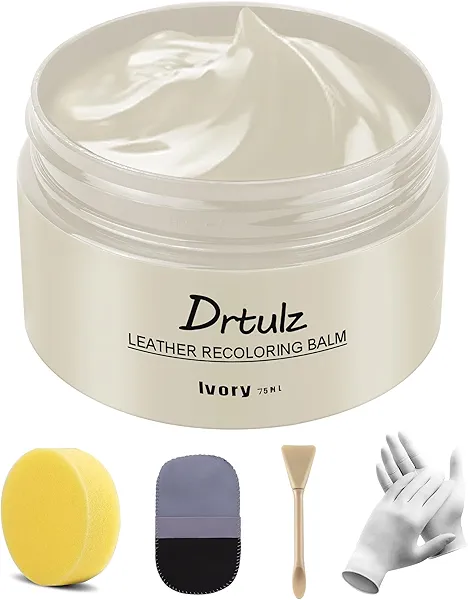 drtulz Leather Recoloring Balm, Leather Color Restorer Conditioner, Leather Restorer for Couches Paint, Leather Scratch Remover, Scratch Leather Faded Repair Kits for Vinyl Furniture (Ivory, 75ML)