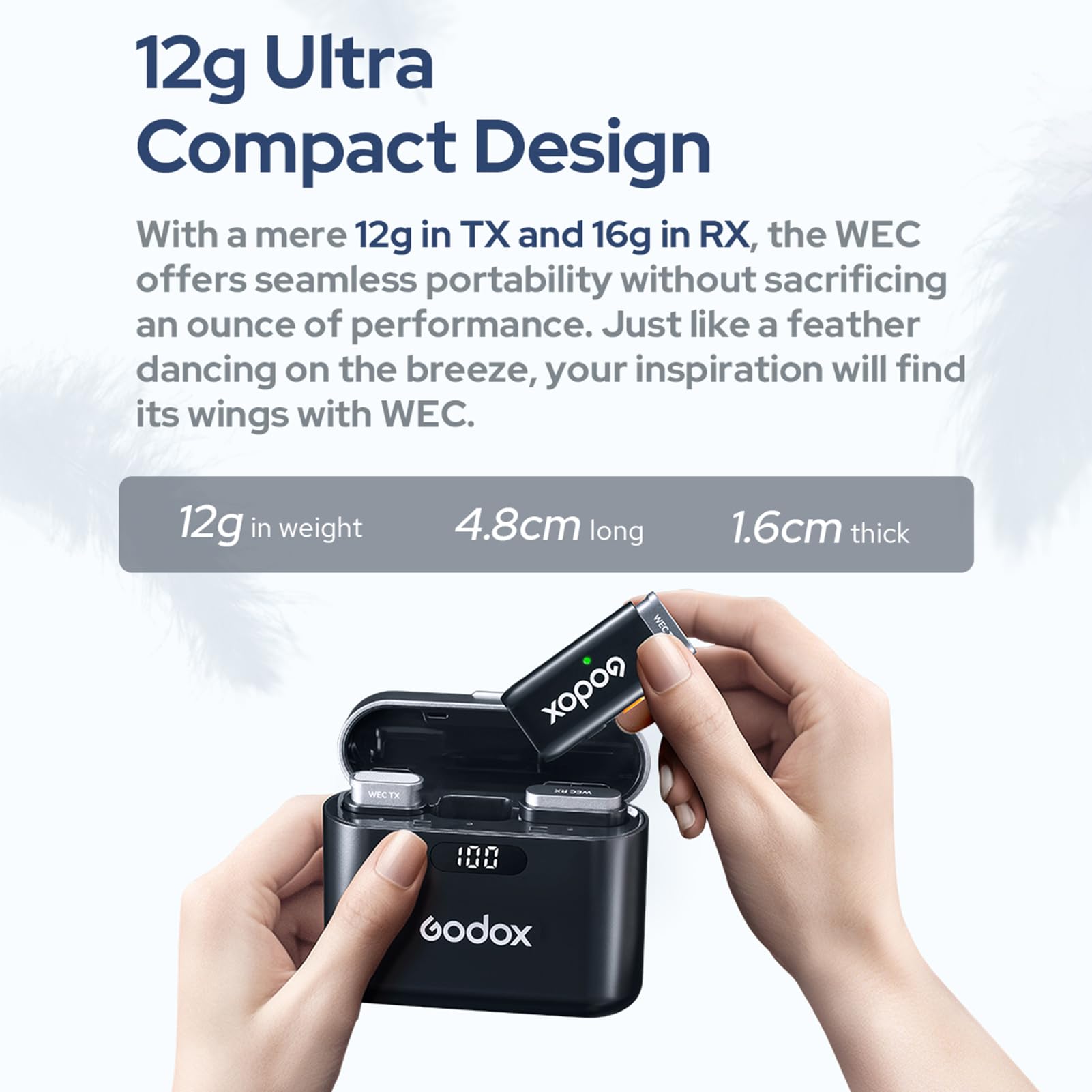 GODOX WEC Kit2 - Sistema de micrófono inalámbrico de 2.4 G, cancelación de ruido, transmisión de 200 m, batería integrada con funda de carga para smartphone, cámara réflex digital, portátil de 3,5 mm