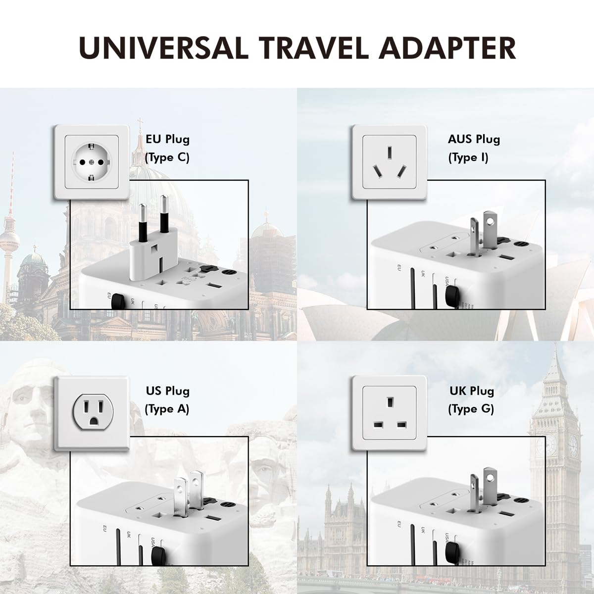 LogiLink PA0357 - Fuente de alimentación Universal de Viaje con 10 Tipos de Enchufe para >200 países, 70 W y PD (PowerDelivery) y QuickCharge, 3 Puertos USB, ignífugo
