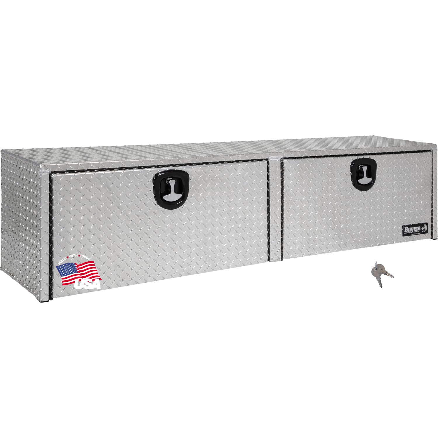 Buyers Products 1701564 Silver Aluminum Diamond Tread Topsider Truck Tool Box, 88x18x16 Inch, Made in USA, Professional Grade, Heavy Duty, Corrosion Resistant, Dual Drop Doors, Compression Latch