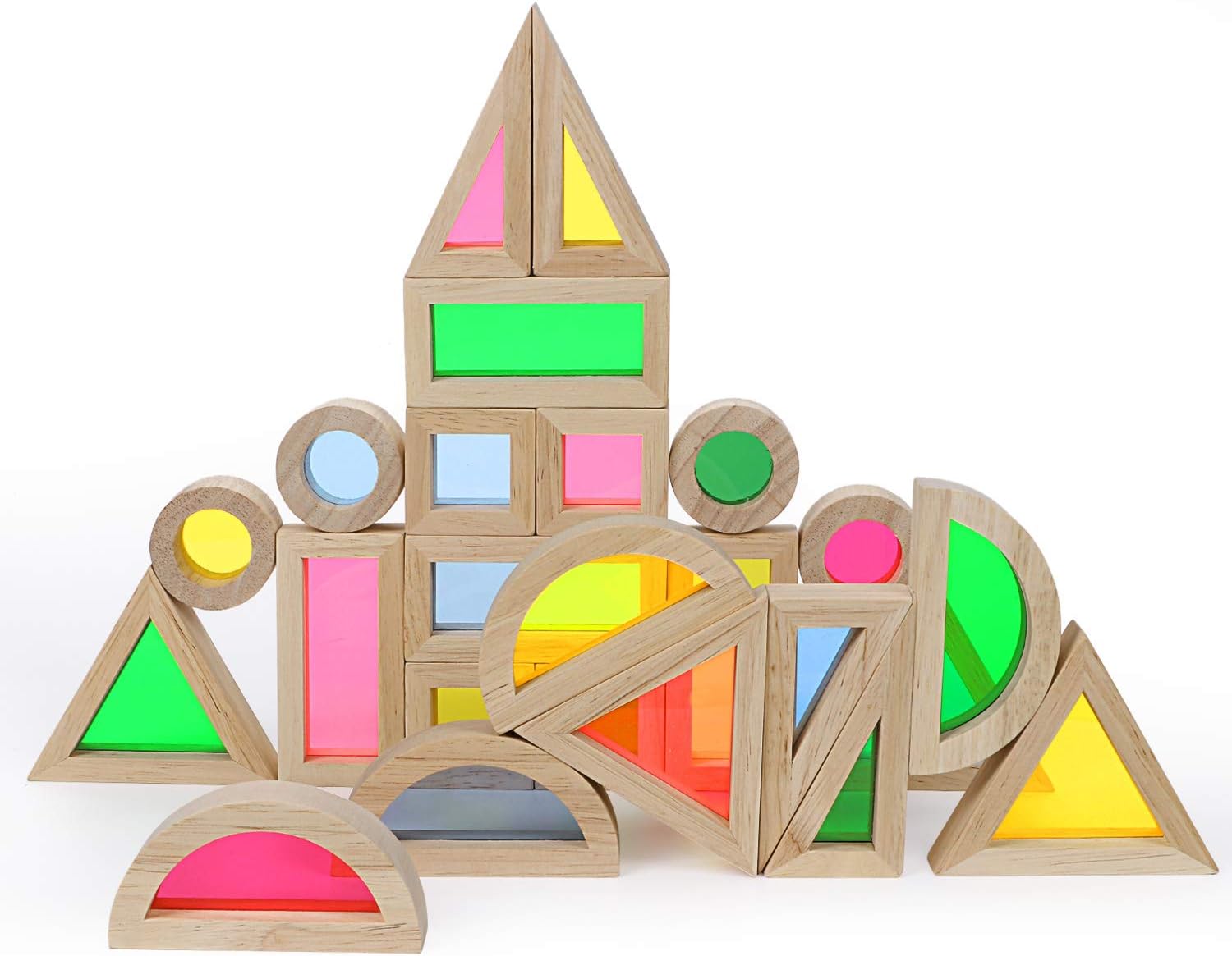 Lewo 24 PCS Building Blocks Wooden Rainbow Blocks Wooden Blocks Rainbow Stacker Stacking Blocks Preschool Learning Educational Toys for Baby Toddlers Kids Boy Girl