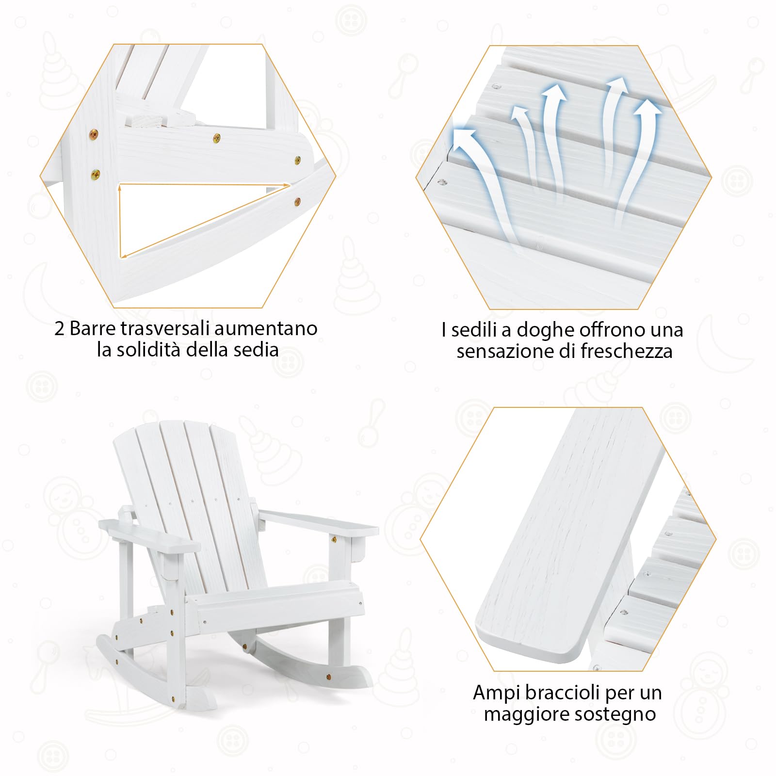 Panchina A Dondolo Outsunny 2 Posti - Legno Verniciato Bianco 117x85cm | Balcone Giardino Vintage - Foto 4