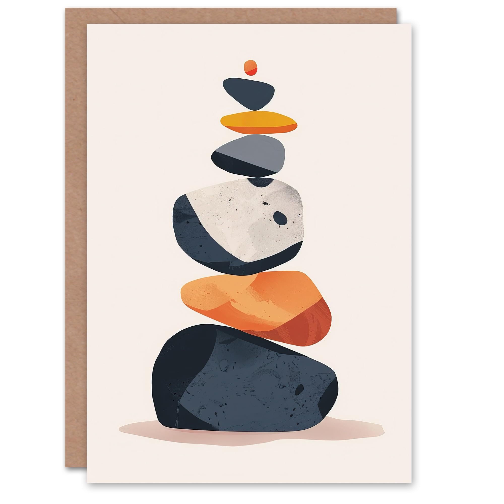 Artery8 Greeting Card Vertical Stacked Stones Zen Bright Graphic Boho Blank For Him Or Her Art Birthday Card