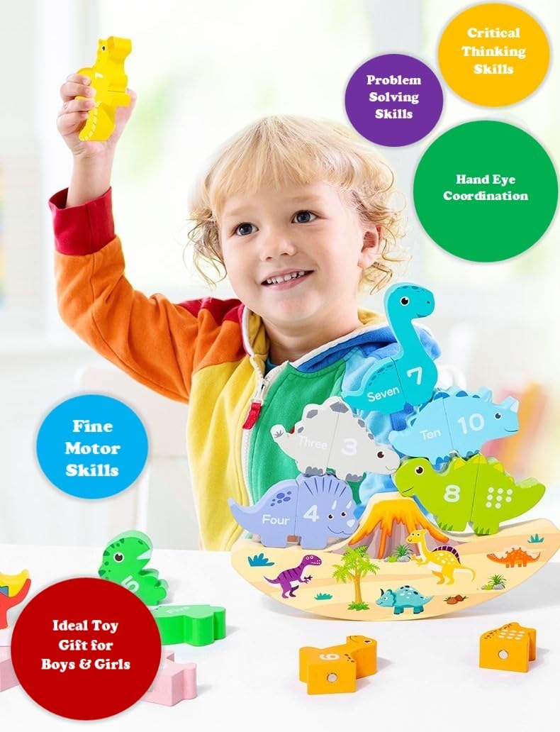 TOTBLISS Montessori toys for 2+ year olds Educational toys for 2+ year olds 3+ years Olds Magnetic Construction Dinosaurs Numbers Counting Wooden Shapes Stacking Busy Board Sensory Fine Motor Skills - Image 2