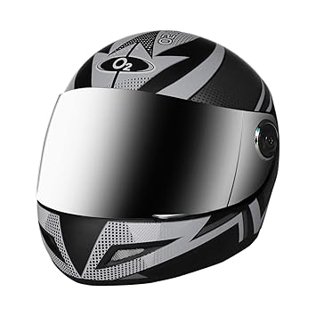 O2 Max Pro D7 Full Face Helmet with Scratch Resistant Mercury Visor, Cross Ventilation & Matte Finish Graphics for Men?s Bike Motorcycle Scooty Riding (Silver, M)