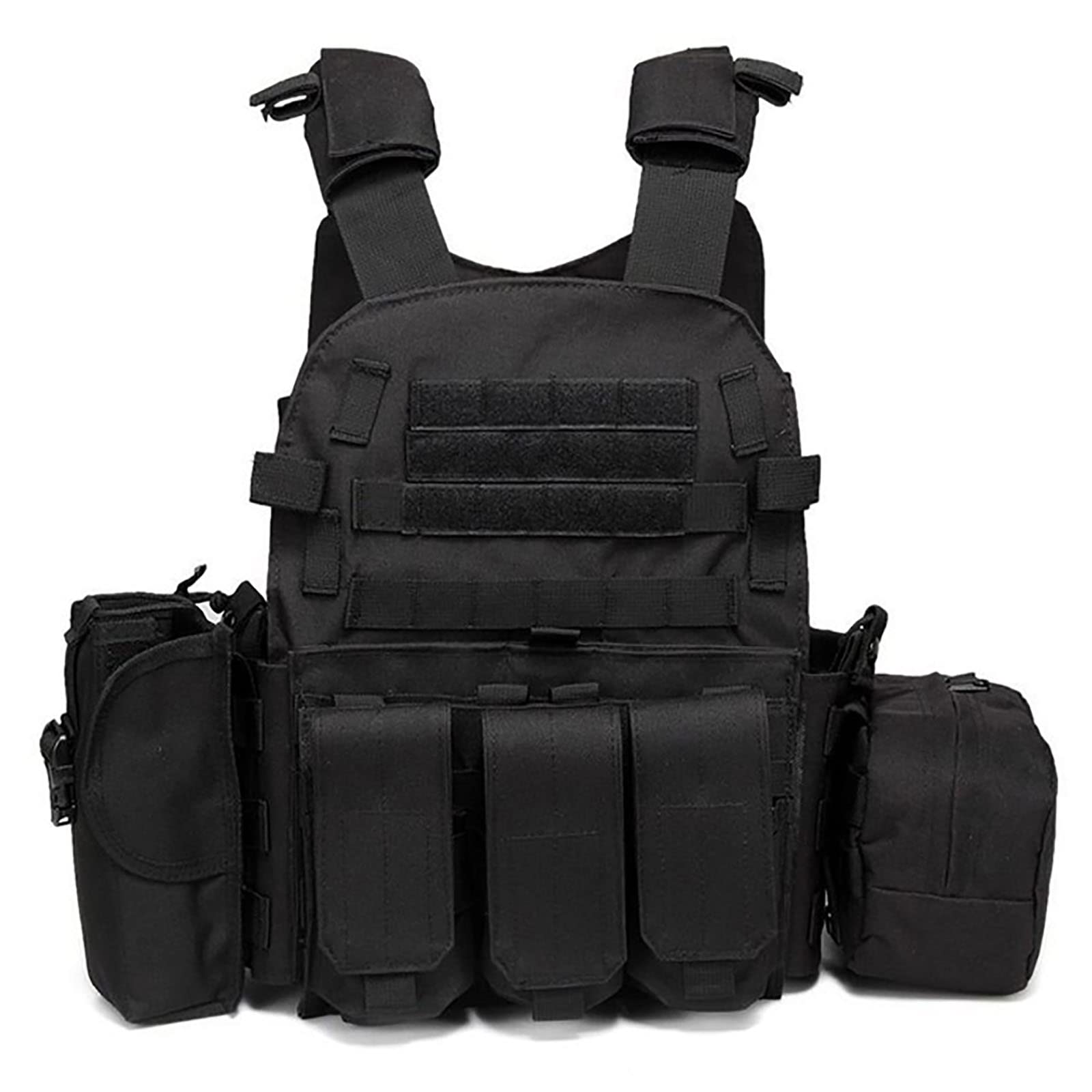 Gilet Tattico Militare con Sistema Molle Giubbotto Regolabile per Assalto Combattimento All'aperto Gilet da Pesca Caccia Campeggio(Size:Taglia Unica,Color:Nero)
