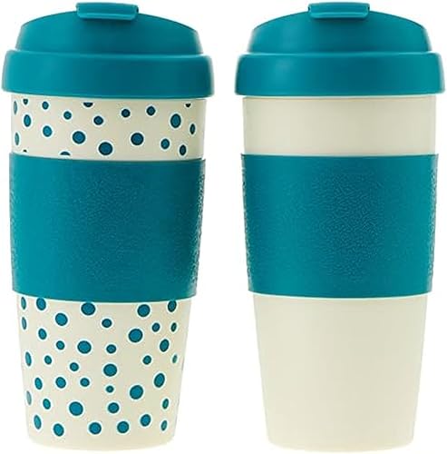 Copco Juego de 2 tazas de viaje reutilizables con aislamiento de doble pared, 2 unidades (paquete de 1), blancoverde azulado