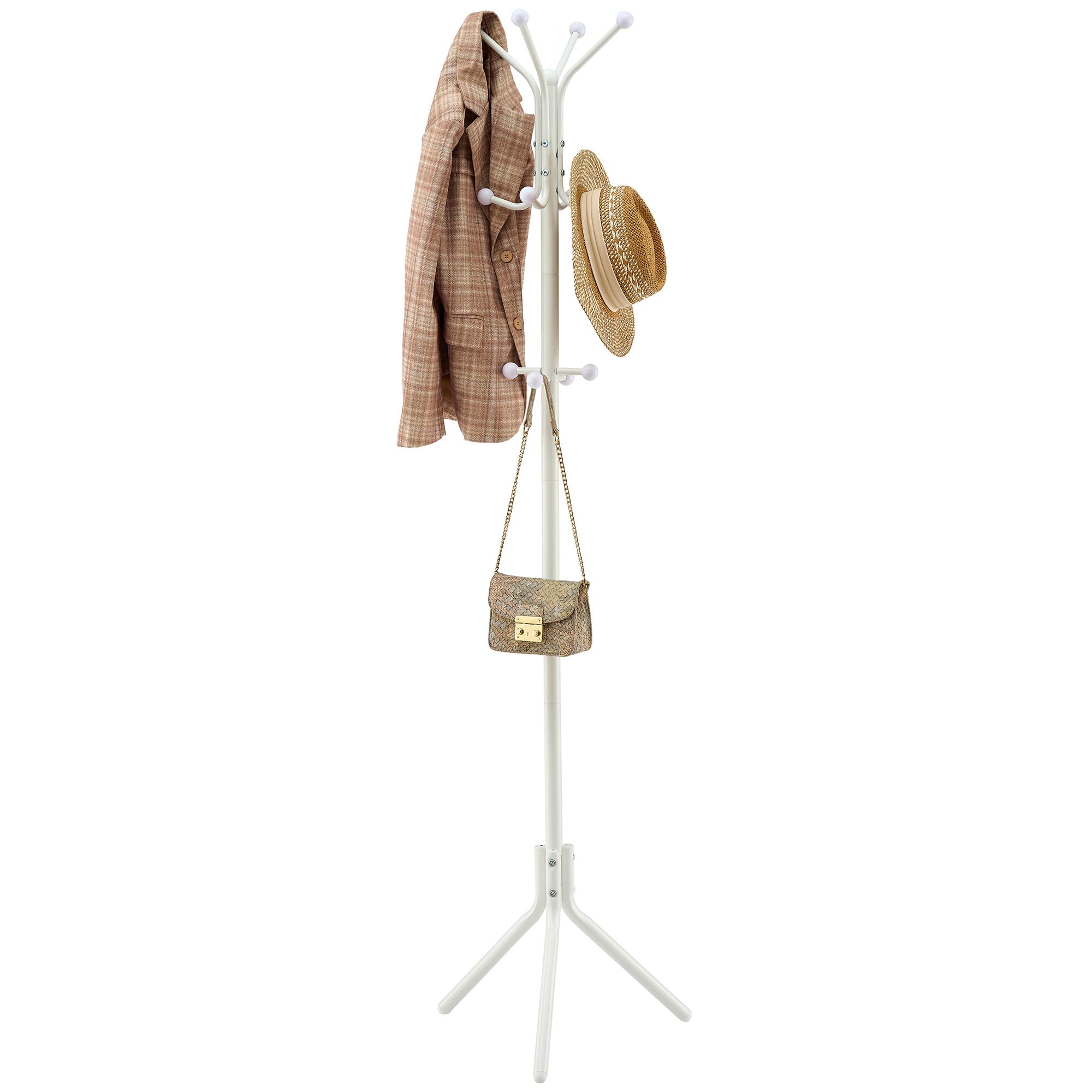 HoctieonCoat Rack Freestanding, Heavy Duty Coat Hanger Stand with 12 Hooks, Entryway Hall Tree, Floor Standing Coat Rack, Coat Rack Stand, Clothes Rack, Coat Tree, White