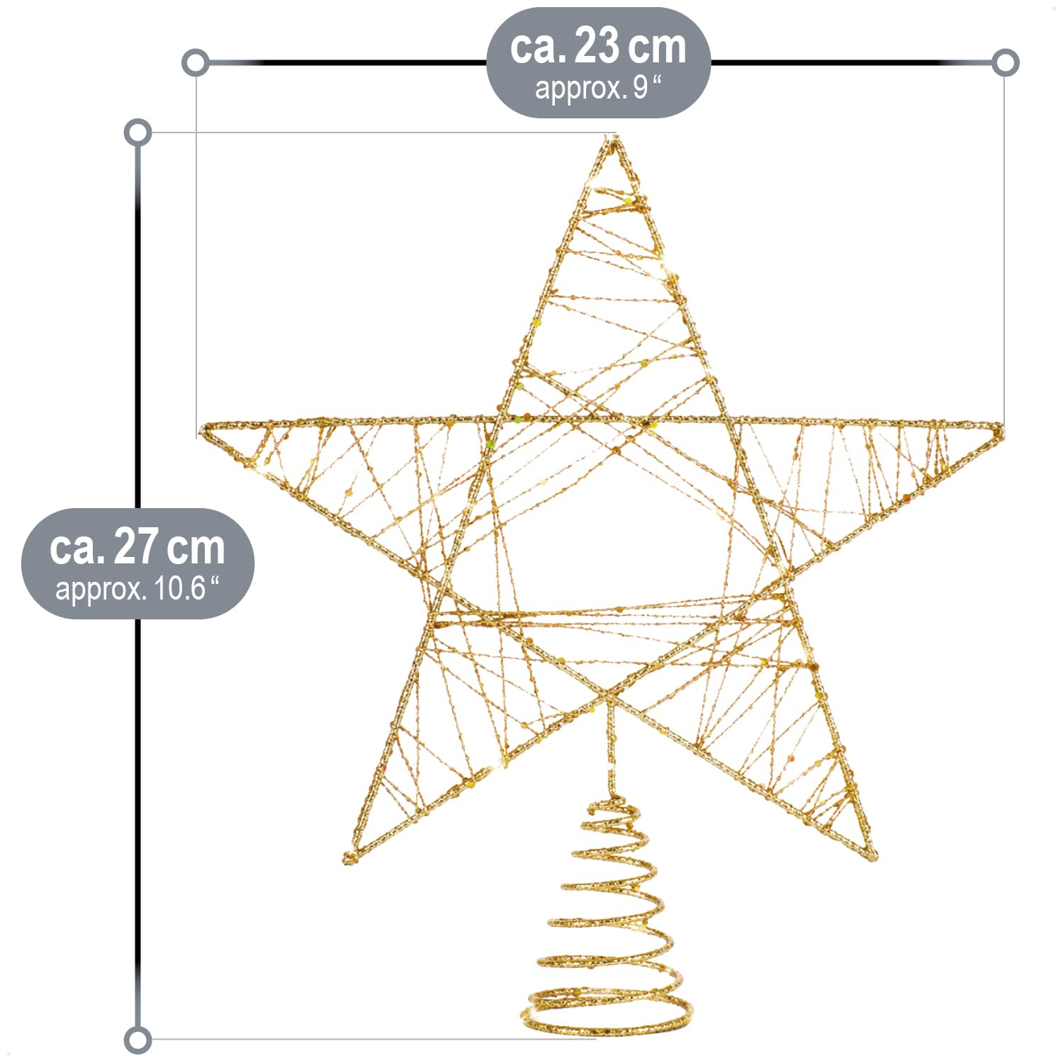 COM-FOUR® Deco Star Christmas - Estrella de decoración navideña de Metal - Poinsettia de pie con Purpurina y Lentejuelas - Copa de árbol de Navidad Dorada (dorado/27cm)