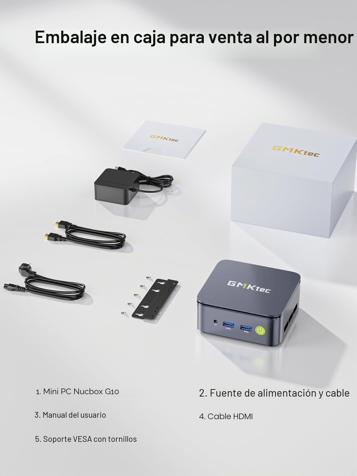 GMKtec Mini PC AMD Ryzen 5 W11 Pro 3500U (Rendimiento Superior a 4300U/N150/N100/N95 4C/8T 4.50 GHz), Miniordenador G10, 16 GB de RAM DDR4 + SSD PCIe 3.0x4 de 512 GB, WiFi 5, USB 3.2, USB-C, BT 5.0