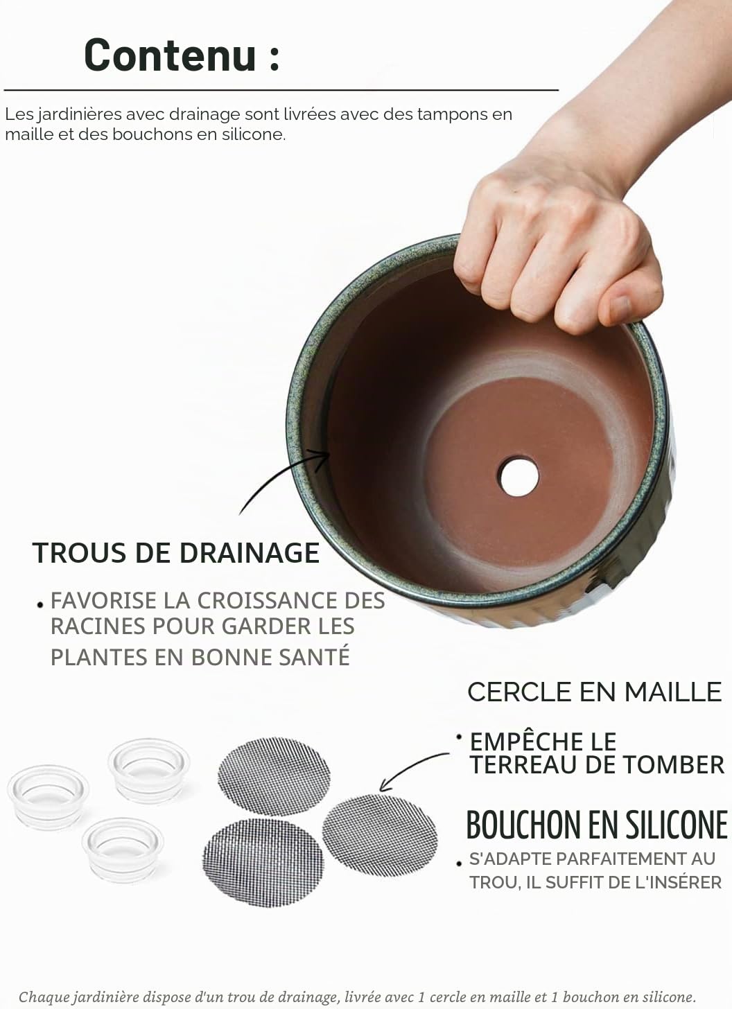 LE TAUCI Lot de 3 Pots de Fleurs en Céramique, 15+17+21 cm Pot de Fleur Interieur avec Trou de Drainage, Cylindre Moyen pour Plantes d’intérieur, Brun Olive