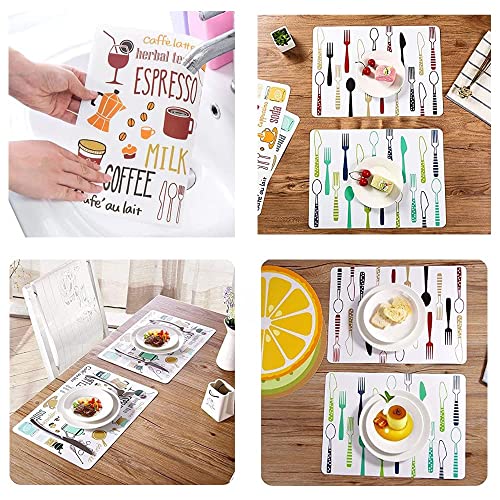 Image of YELONA Rectangular PVC Vinyl Non-Slip Insulation Heat-Resistant & Waterproof Stain Resistant Washable Placemat for Dining & Kitchen Table-(White & Dark Green,Set of 4)