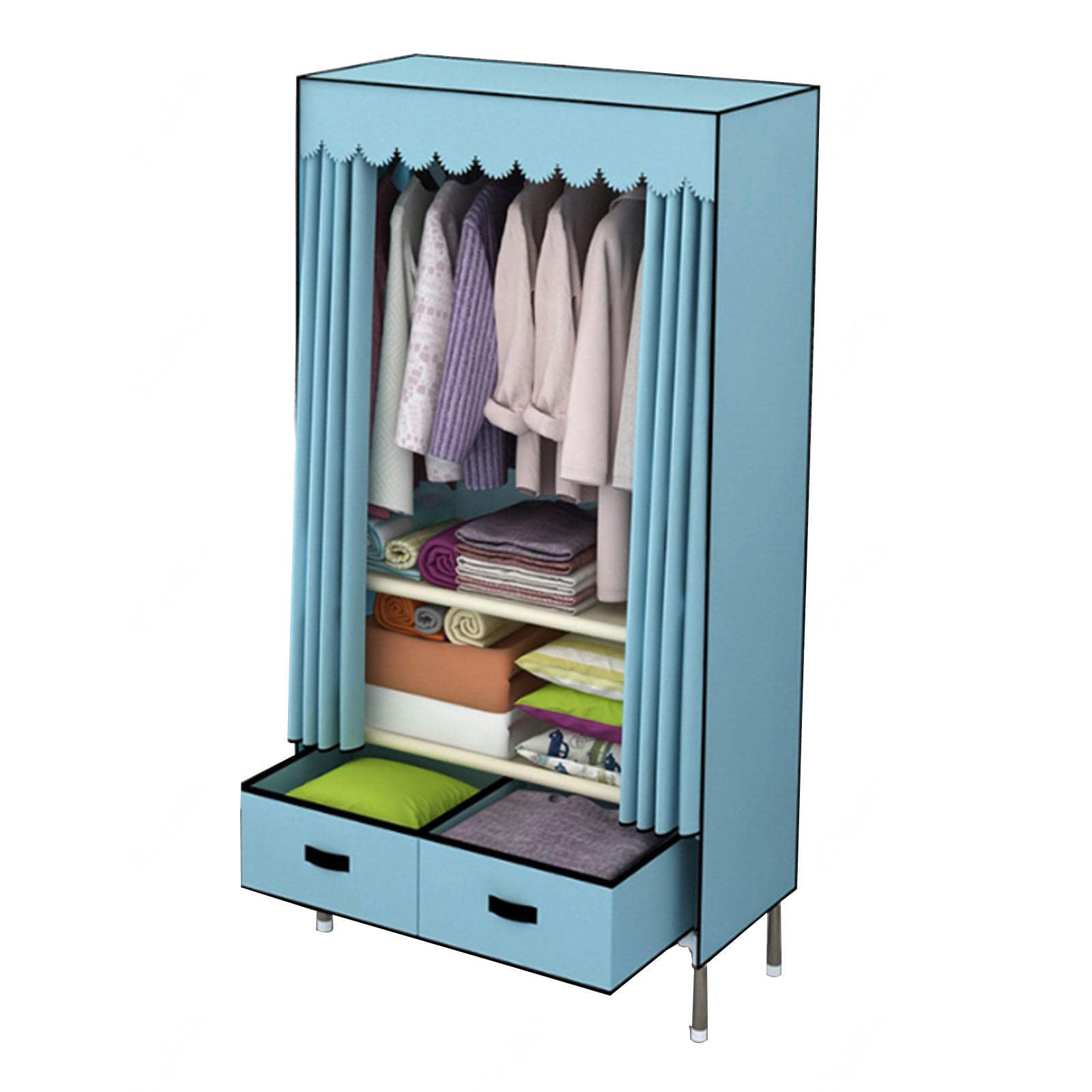 Guardaroba in Tela, Ripiani per Guardaroba Portatili con Asta Appendiabiti, Ripiani E Cassetti, Organizzatore per Armadio in Tessuto per Camera da Letto,Blue-83x45x168cm