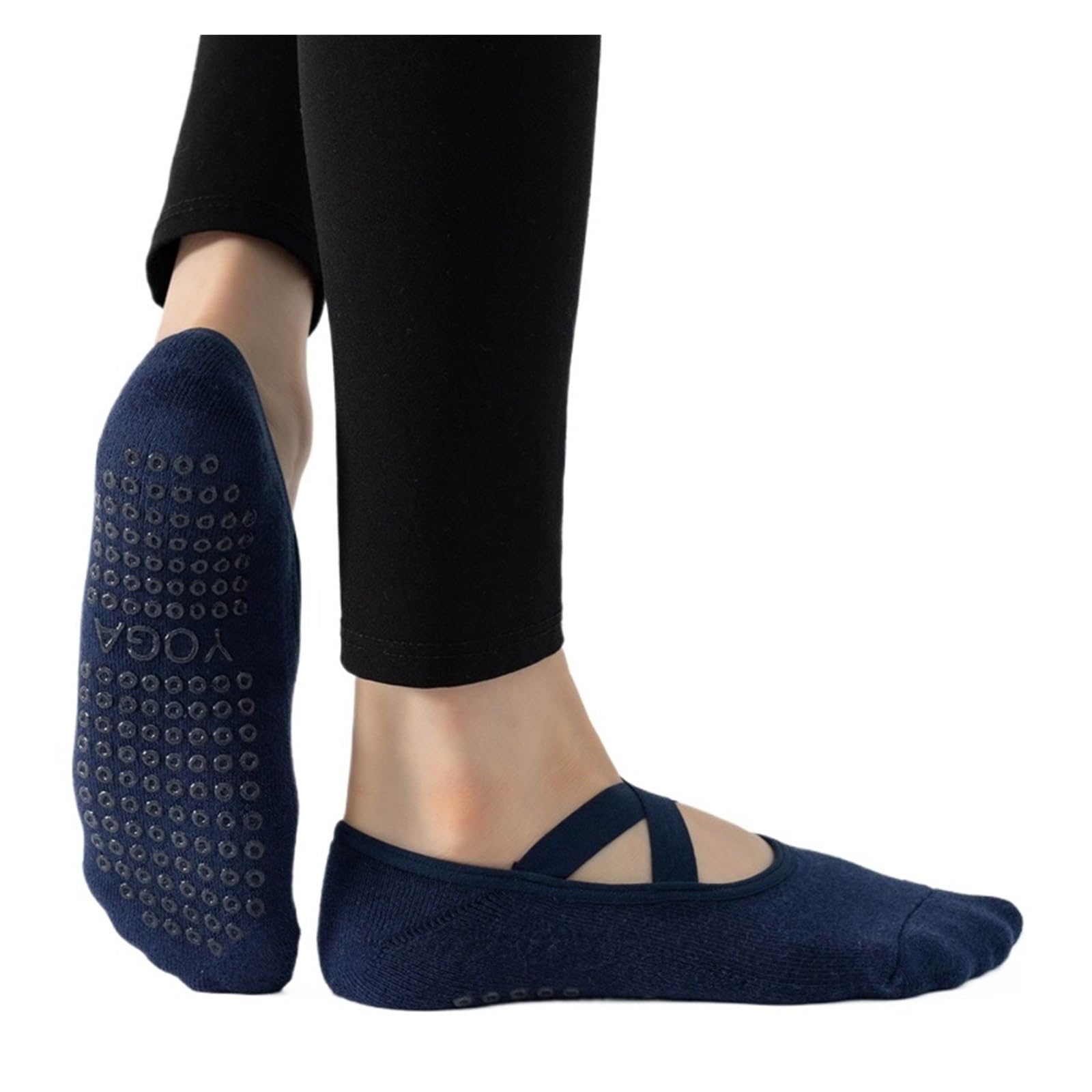 EFRJUWI 3 Pairs Women Yoga Socks Non-Slip Grips Straps Bandage Cotton Pilates Pure Barre Ballet Dance Barefoot Workout(Blue2,Women (UK 4-8))