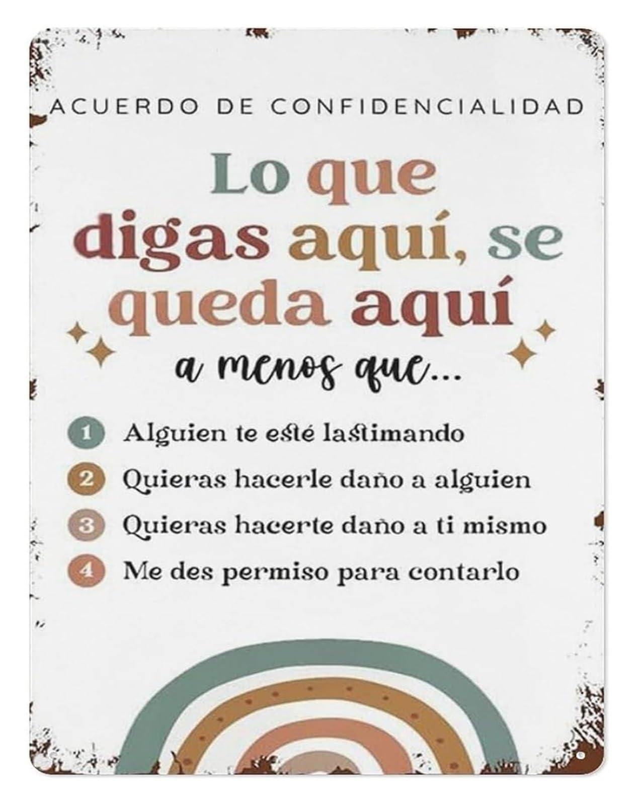 IDGTTLDF Spanish Confidentiality Rule Aluminum Sign School Counselor Office Decor What Happens Here Stays Here Plaque (8 X 12 in)