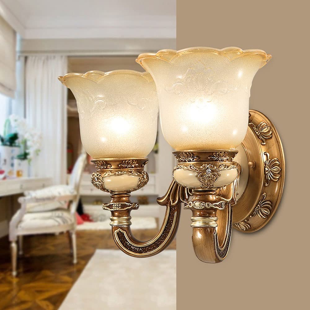SXECAEPS Glass Wall Lamp European Style Sconce Lighting, Vintage Indoor Light Fixture Flush Mount Lamps for Living Room Bedroom Hotel Villa Antique Lights