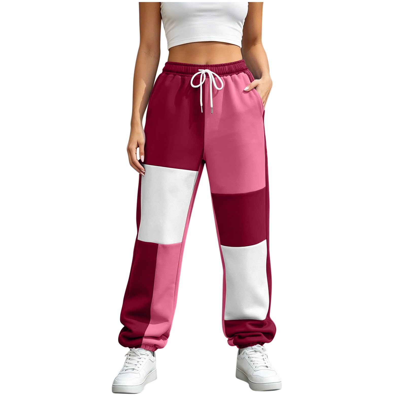 Pantaloni Donna Tuta Casual Pants Blocco di Colore Moda Pantaloni Tuta Donna con Tasche Running Joggers A Vita Alta vestibilità Rilassata Pantalone Ampia per Il Tempo Libero All'aperto