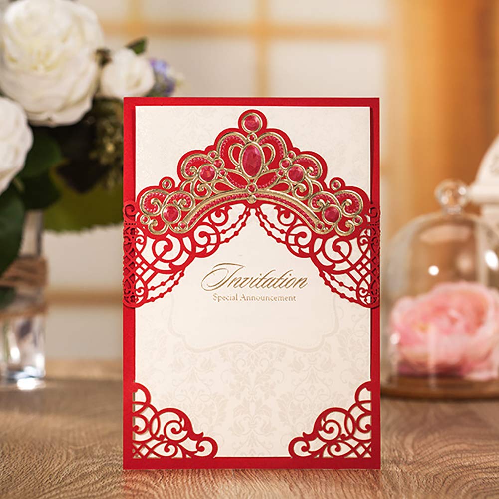Buy Jofanza 50 Invitations Cards Set Red Princess Crown Lace Laser Cut